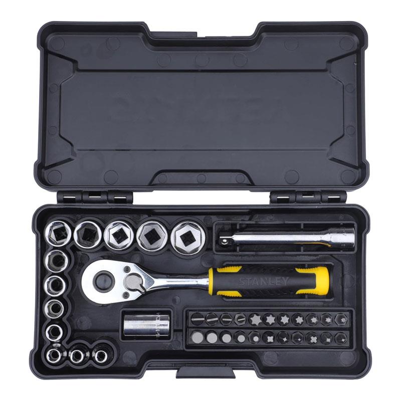 Stanley Compact 1/4' 72 Tooth Ratchet And Socket Set STMT82672-0 37 Pieces