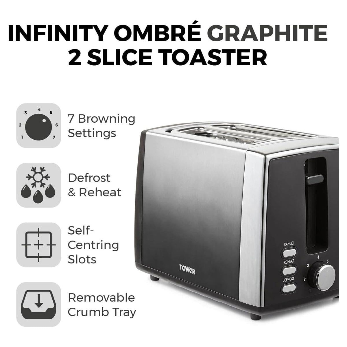 Tower Infinity Ombre 2 Slice Toaster 900W Copper