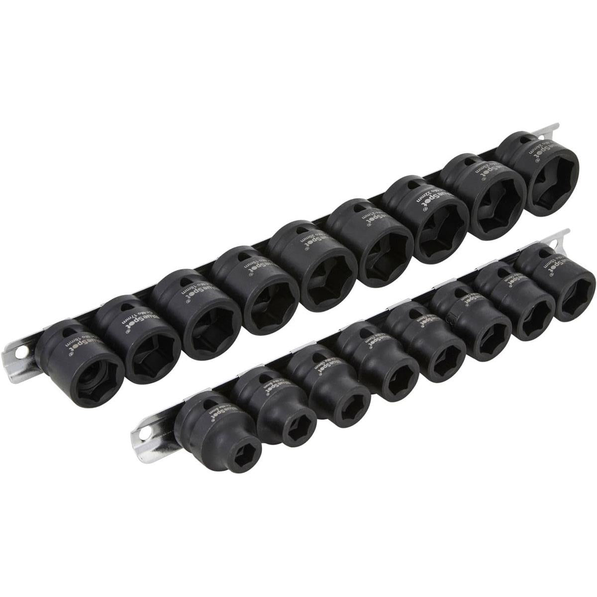 Blue Spot Tools Metric 1/2 Inch Low Profile Impact Sockets 8-24mm 17 Piece