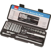 Hilka Tools 1/4 Inch Drive Socket Set Metric Carbon Steel Chrome Finish 22 Piece