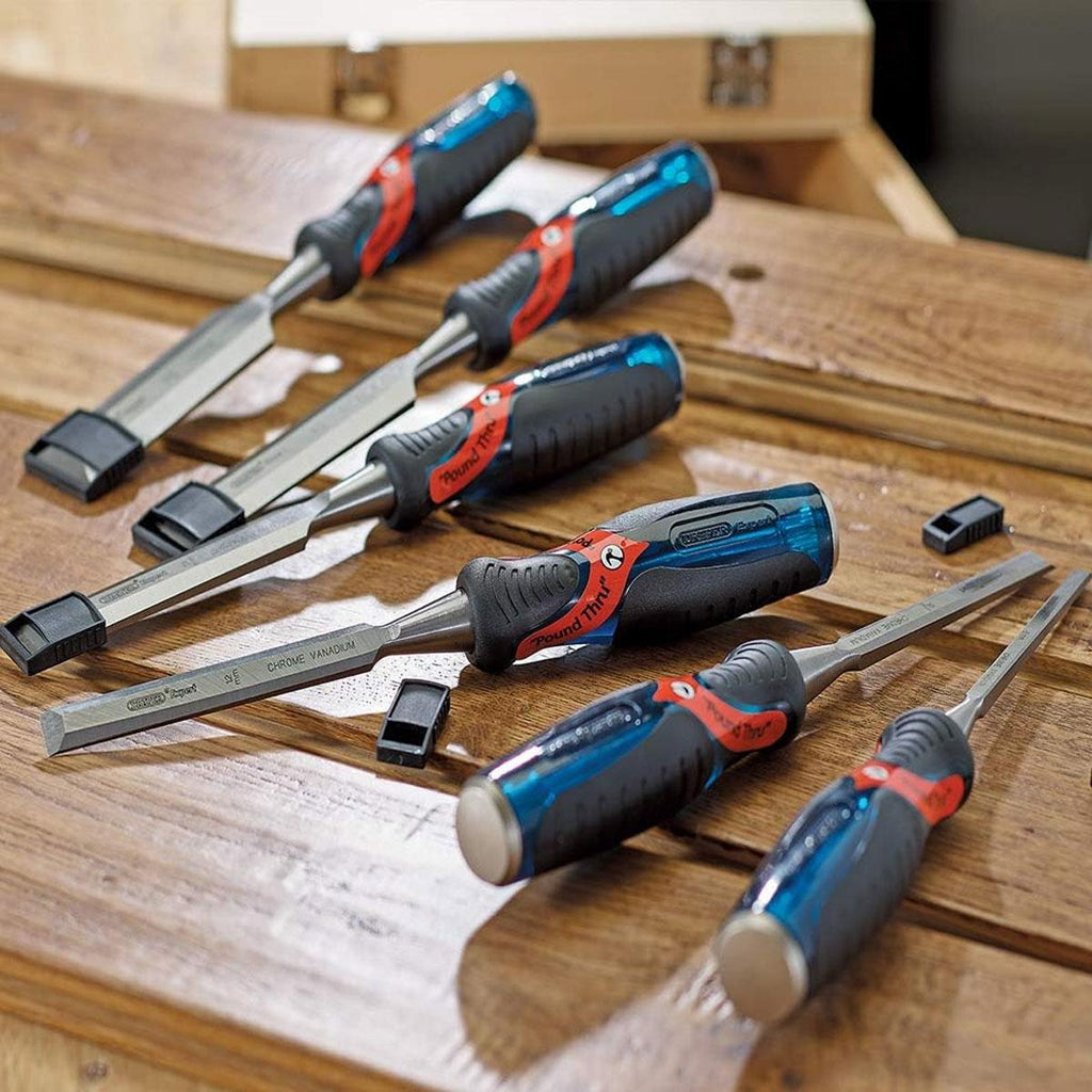 Draper Expert Soft Grip Pound Thru Bevel Edge Wood Chisel Set 140mm 6 Piece