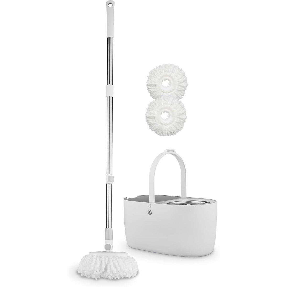 Swan Elevate Spin Mop And 5 Litre Bucket Set Stainless Steel Wringer White