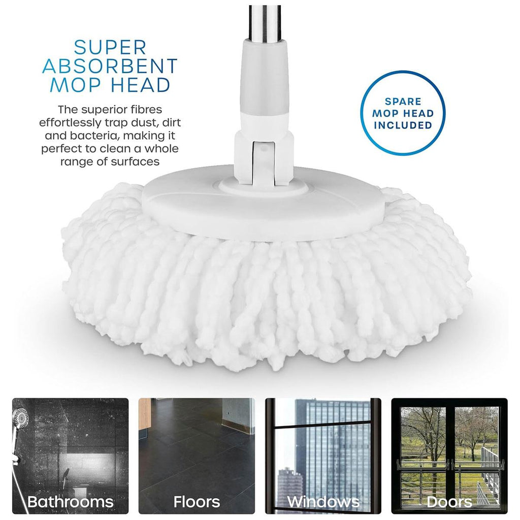Swan Elevate Spin Mop And 5 Litre Bucket Set Stainless Steel Wringer White