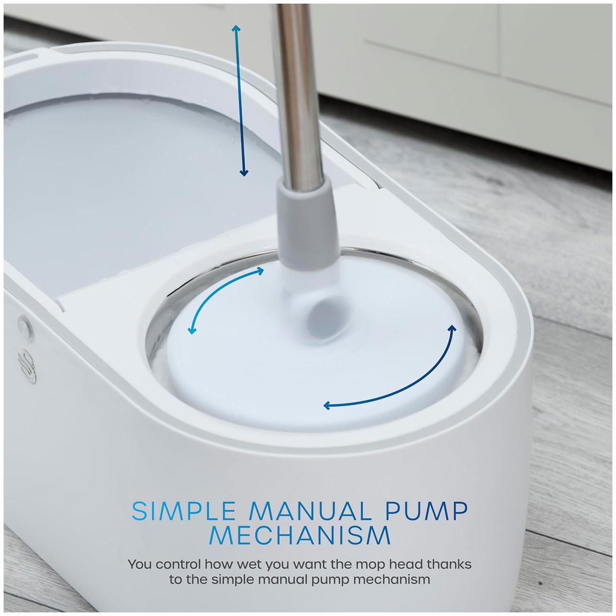 Swan Elevate Spin Mop And 5 Litre Bucket Set Stainless Steel Wringer White