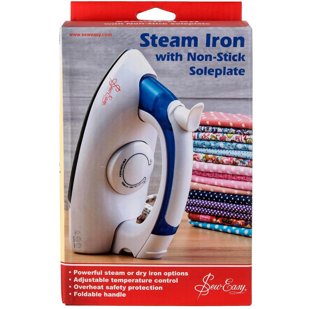 Sew Easy Mini Steam Iron 700W Foldable Handle Teflon Non-Stick Aluminium Soleplate White And Blue