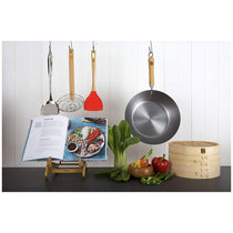 School of Wok 12'/30cm Carbon Steel Wok Flat Bottom Bamboo Handle Silver