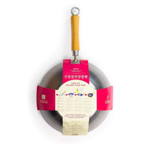 School of Wok 10.5'/27cm Carbon Steel Wok Flat Bottom Bamboo Handle Silver
