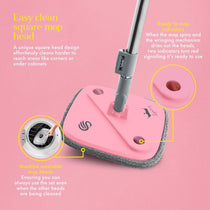 Swan x Lynsey Turbo Spin Mop 360° Rinse & Wring 2.5L Dual Tanks Microfibre Heads Pink/Grey