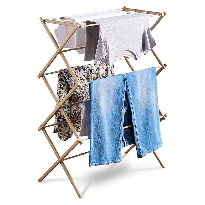 Tower 3 Tier Compact Airer 11 Drying Rods Anti-Slip Feet Weight Capacity 10kg Latte