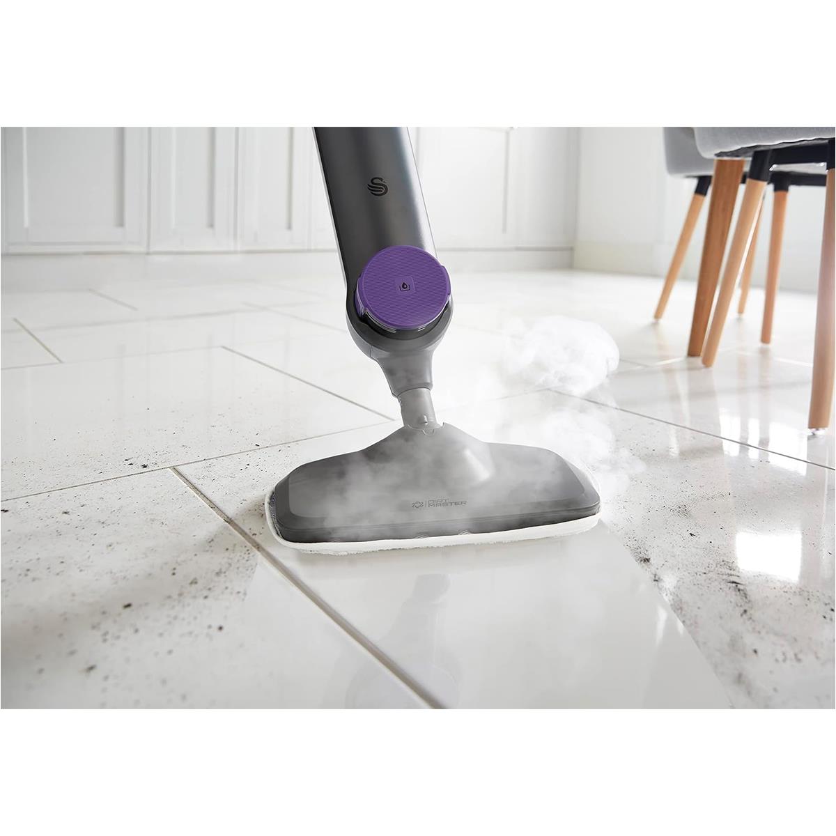 Swan Dirtmaster Multifunctional Steam Mop 1300W 330ml Capacity Water Tank Purple And Grey