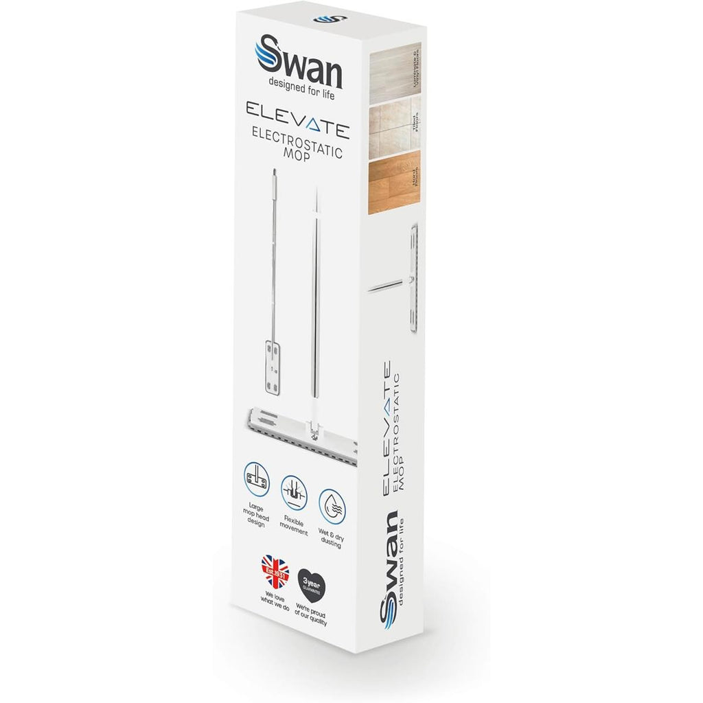 Swan Elevate Electrostatic Mop 180 Degree Wet & Dry Dusting Capabilities White