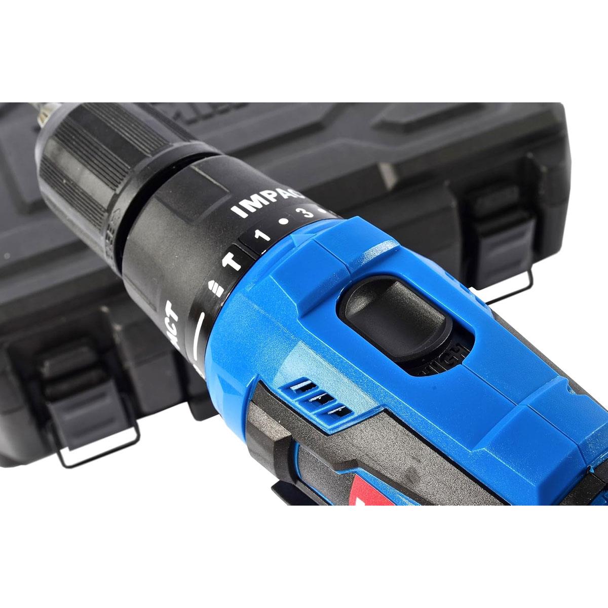 Hilka Tools 18V Li-ion Cordless Hammer Drill Combi Set With Case Bits And Charger Blue