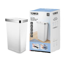 Tower Rectangular ABS Sensor Bin 50 Litres Bin Liner Retainer Ring Durable PP Body Stainless Steel Trim White