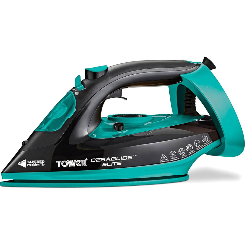 Tower Ceraglide Elite Steam Iron 3100W 265ml Water Tank Black And Teal