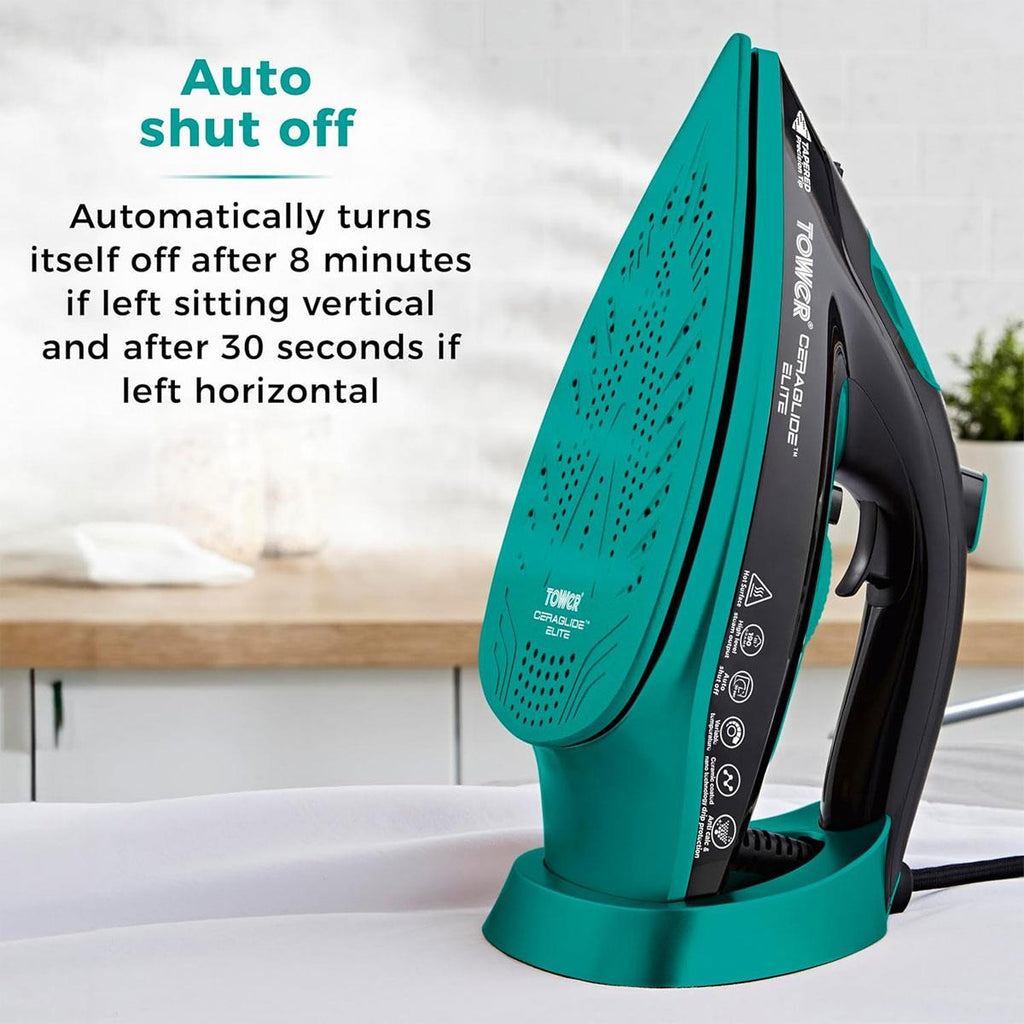 Tower Ceraglide Elite Steam Iron 3100W 265ml Water Tank Black And Teal