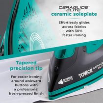 Tower Ceraglide Elite Steam Iron 3100W 265ml Water Tank Black And Teal
