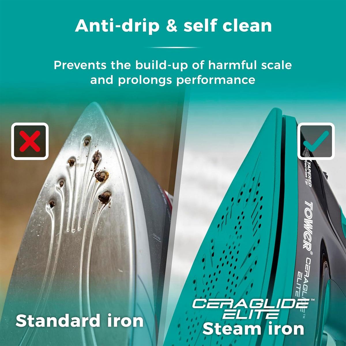 Tower Ceraglide Elite Steam Iron 3100W 265ml Water Tank Black And Teal