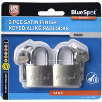 Blue Spot Tools 30mm Satin Finish Keyed Alike Padlocks With 2 x 4 Keys