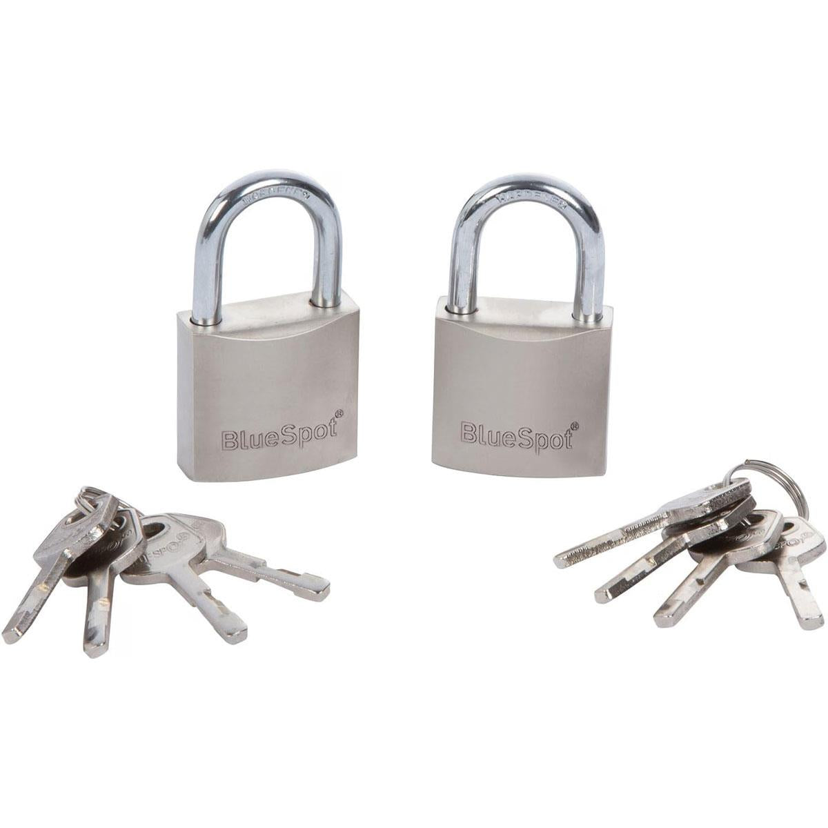 Blue Spot Tools 30mm Satin Finish Keyed Alike Padlocks With 2 x 4 Keys