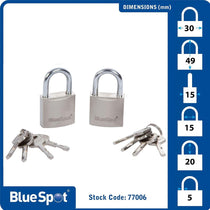Blue Spot Tools 30mm Satin Finish Keyed Alike Padlocks With 2 x 4 Keys