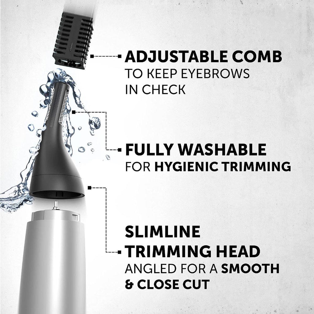 Wahl Precision Ear Nose And Eyebrow Trimmer Vertical Trimming Head Fully Washable 5 Trimming Lengths Silver