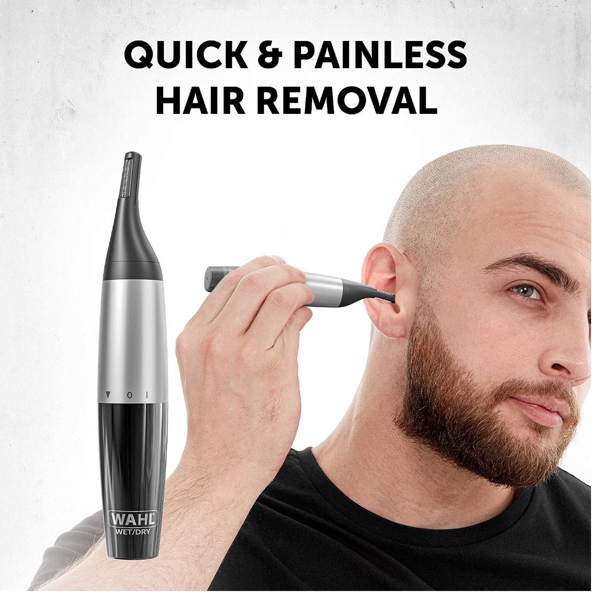 Wahl Precision Ear Nose And Eyebrow Trimmer Vertical Trimming Head Fully Washable 5 Trimming Lengths Silver