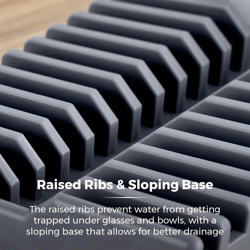 Tower Plastic Dish Drying Rack Removable Cutlery Holder Drainage Spout Sloping Base Grey