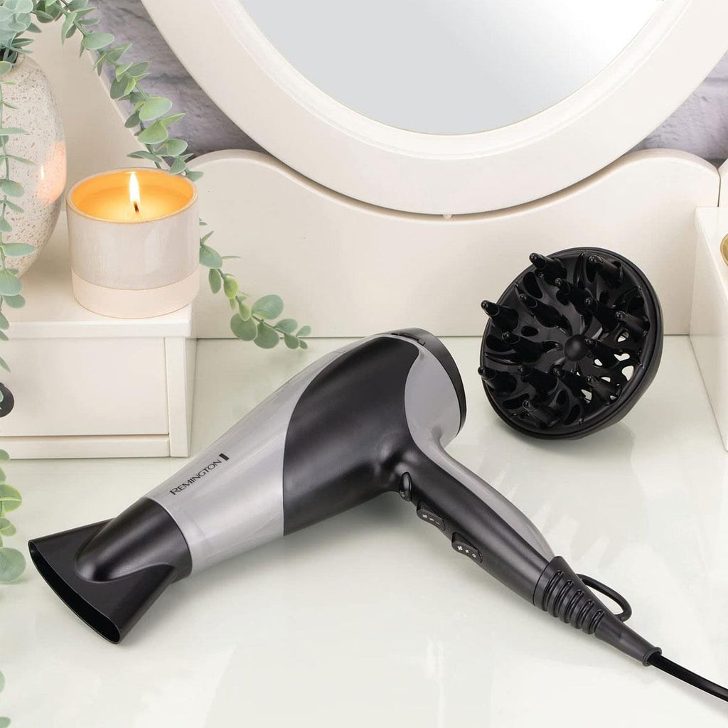 Remington Ionic Dry 2200 Hair Dryer With Diffuser & Concentrator 3 Heat 2 Speed Settings Silver