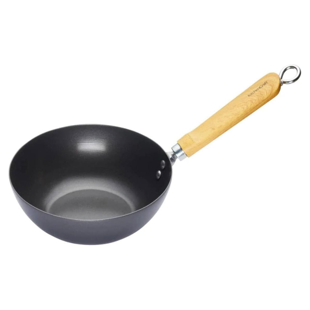 KitchenCraft World of Flavours Oriental Carbon Steel Non-Stick Wok 20cm Black/Brown
