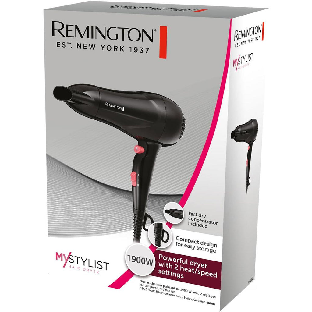 Remington My Stylist Hair Dryer Ionic & Ceramic Technology 2 Heat Settings 1900W Black/Pink