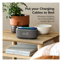 i-box Dawn Bedside Alarm Clock FM Radio Non Ticking With QI Wireless Charging Bluetooth Speaker Dimmable LED Display Grey