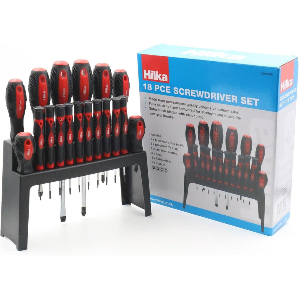 Hilka Tools Screwdriver Set 18 Piece Alloy Steel Chrome Vanadium Steel Red And Black