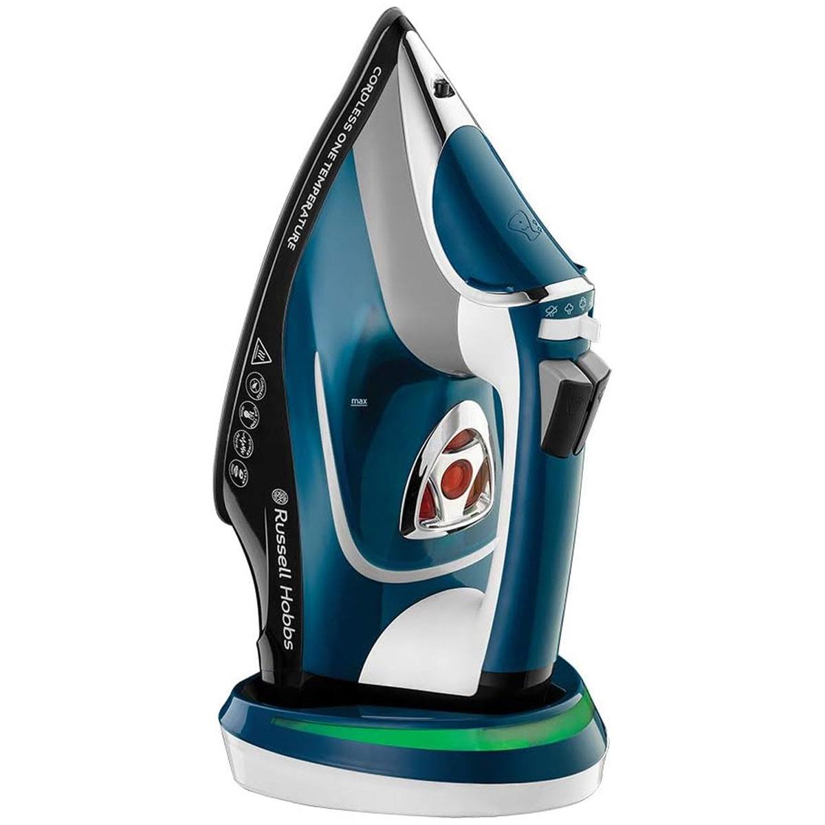Russell Hobbs Cordless One Temperature Steam Iron Ceramic Soleplate 2600W 350ml Water Tank Blue/White