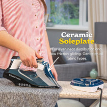 Russell Hobbs Cordless One Temperature Steam Iron Ceramic Soleplate 2600W 350ml Water Tank Blue/White