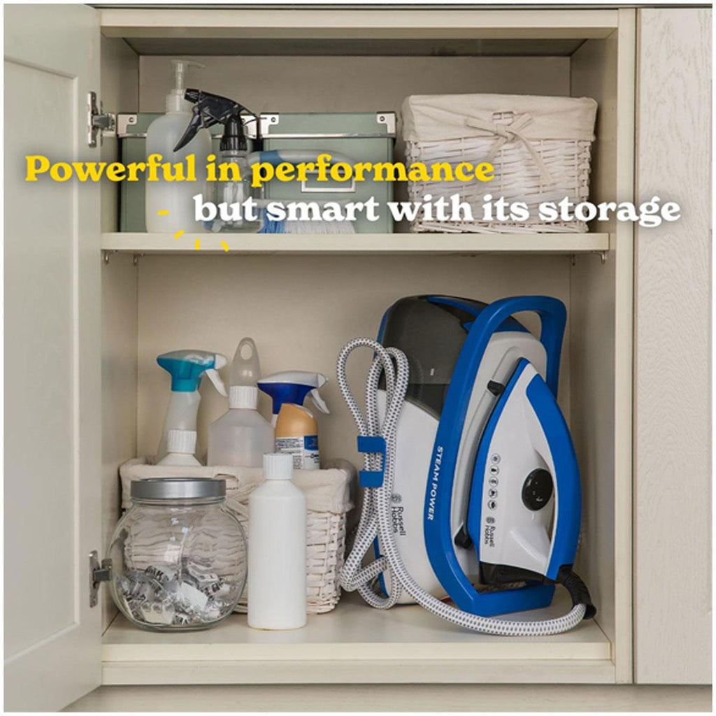 Russell Hobbs Power 95 Station Series 2 Steam Generator Iron Ceramic Soleplate 2600W 1.3 Litre Water Tank Blue/White