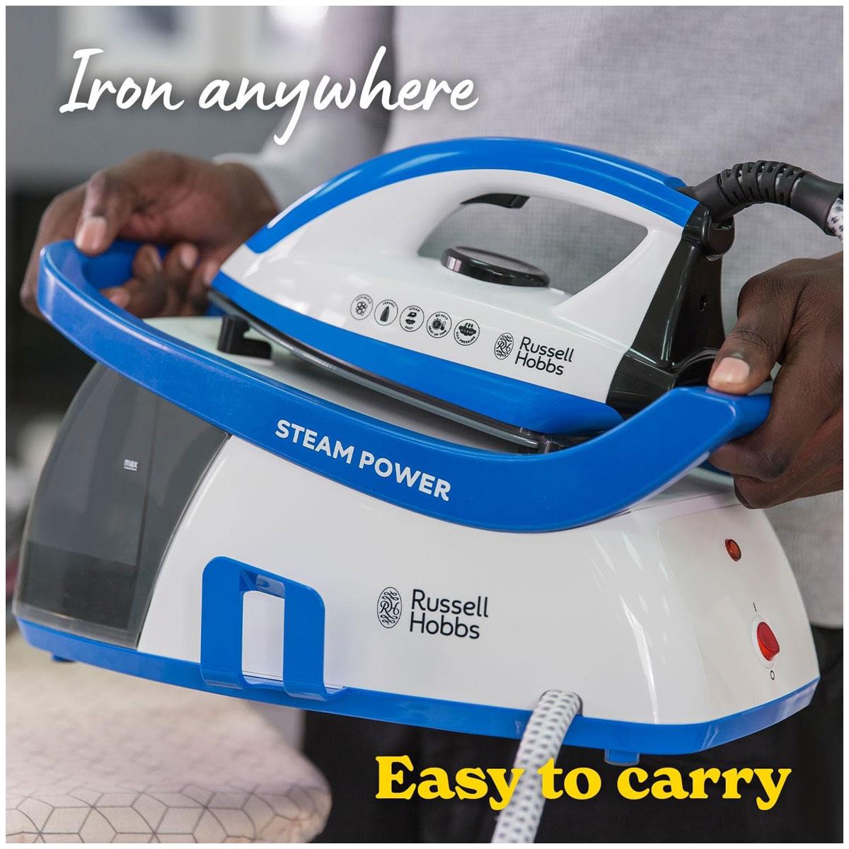 Russell Hobbs Power 95 Station Series 2 Steam Generator Iron Ceramic Soleplate 2600W 1.3 Litre Water Tank Blue/White
