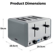 Tower Sera 4 Slice Toaster 6 Browning Levels Defrost Reheat Cancel Functions 1800W Grey