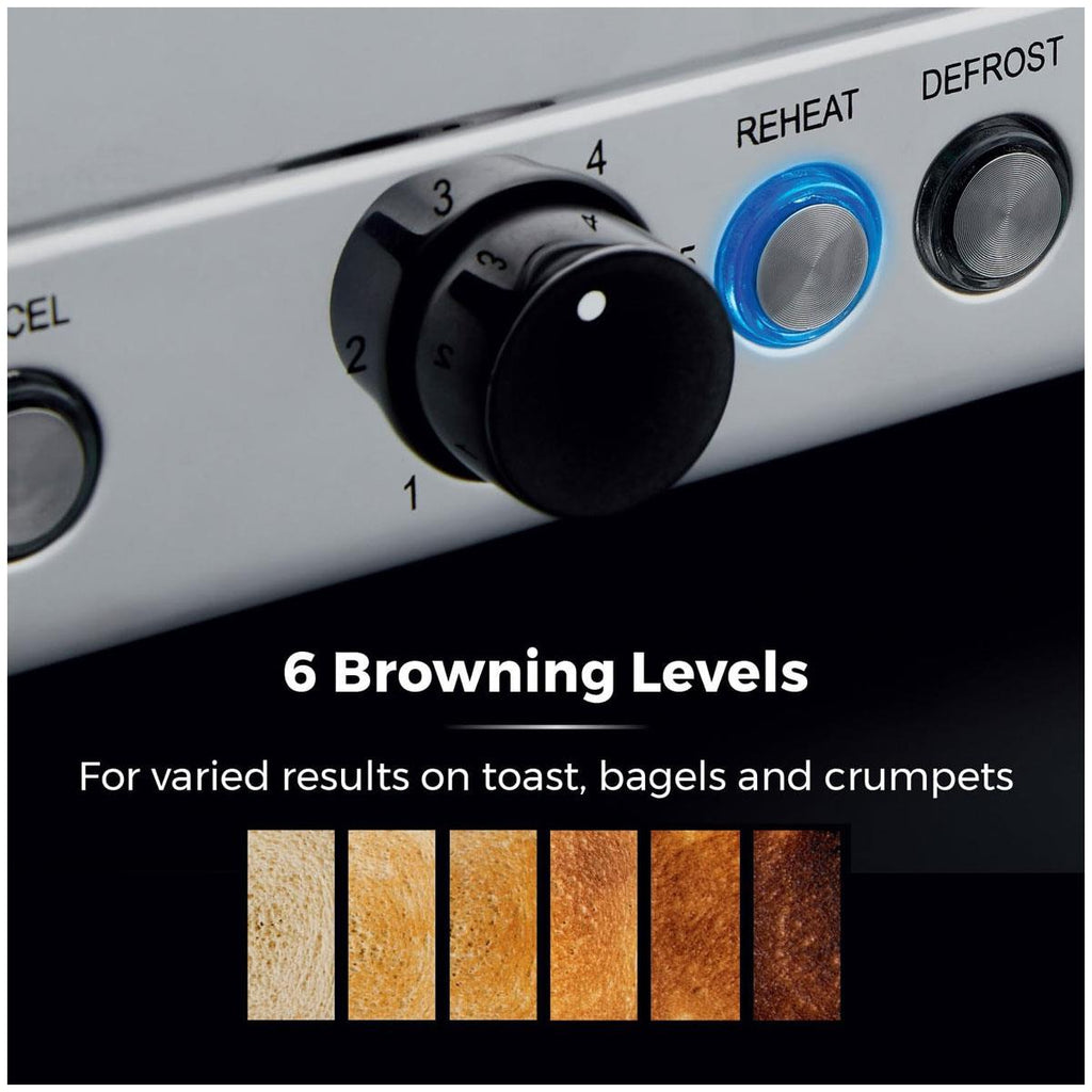 Tower Sera 4 Slice Toaster 6 Browning Levels Defrost Reheat Cancel Functions 1800W Grey