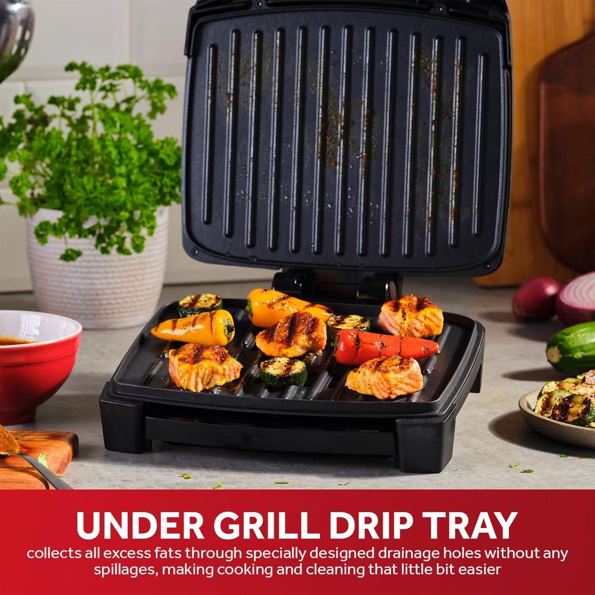 George Foreman Immersa Medium Electric Grill Toastie Panini Hot Plate BBQ Removable Control Panel Dishwasher Safe 1300W Black