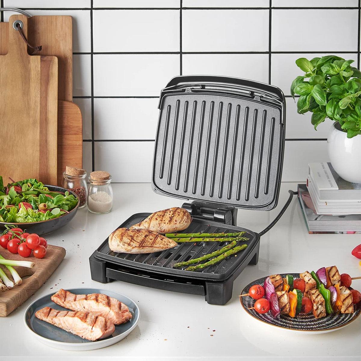 George Foreman Immersa Medium Electric Grill Toastie Panini Hot Plate BBQ Removable Control Panel Dishwasher Safe 1300W Black