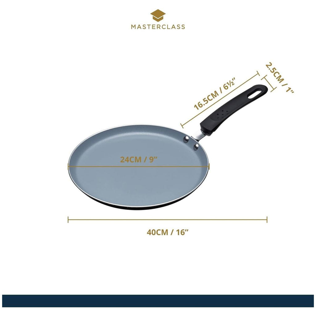 MasterClass Ceramic Non-Stick Induction-Safe Crepe Pancake Pan 24cm Black/Blue