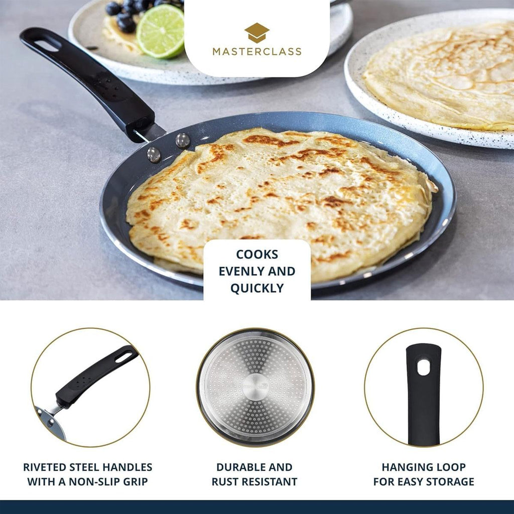 MasterClass Ceramic Non-Stick Induction-Safe Crepe Pancake Pan 24cm Black/Blue