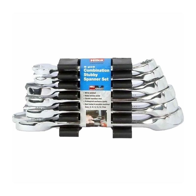 Hilka Tools Combi Stubby Spanner Set Metric Chrome Vanadium Steel 6 Piece