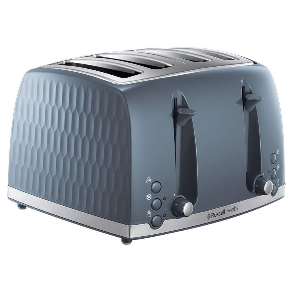 Russell Hobbs Honeycomb 4 Slice Toaster 6 Browning Levels Frozen/Cancel/Reheat Extra Wide Slots High Lift 1500W Grey