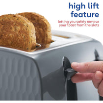 Russell Hobbs Honeycomb 4 Slice Toaster 6 Browning Levels Frozen/Cancel/Reheat Extra Wide Slots High Lift 1500W Grey