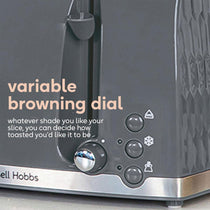 Russell Hobbs Honeycomb 4 Slice Toaster 6 Browning Levels Frozen/Cancel/Reheat Extra Wide Slots High Lift 1500W Grey