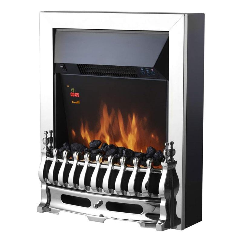 Warmlite Whitby Electric Fire Inset 2000W 2 Heat Settings Adjustable Thermostat Remote Control Chrome