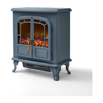 Warmlite Wingham Portable Electric Double Door Fire Stove Heater 2000W Realistic LED Flame Effect Adjustable Thermostat Overheat Protection Grey