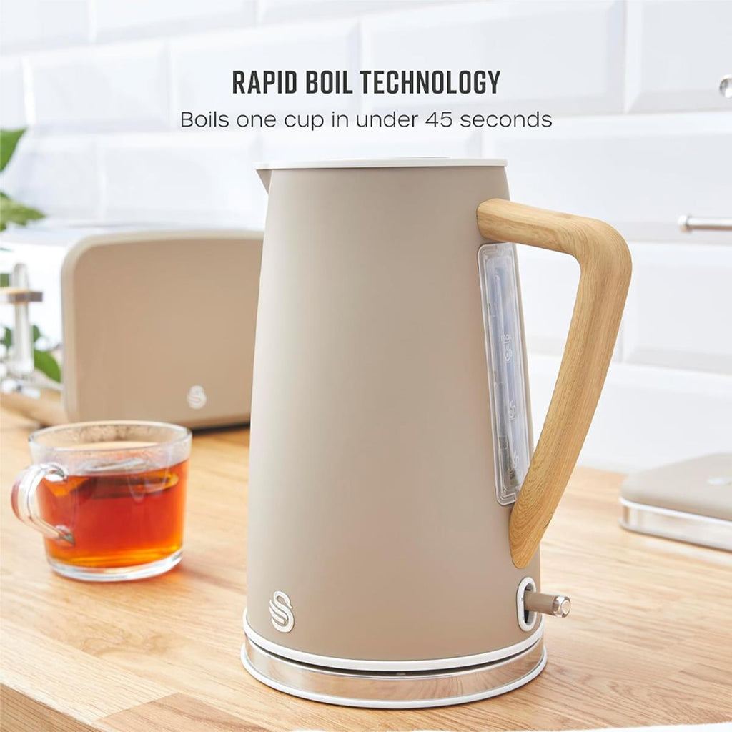 Swan Nordic Cordless Jug Kettle Fast Boil Overheat Protection Soft Touch Handle 3000W 1.7 Litres Oatmeal White