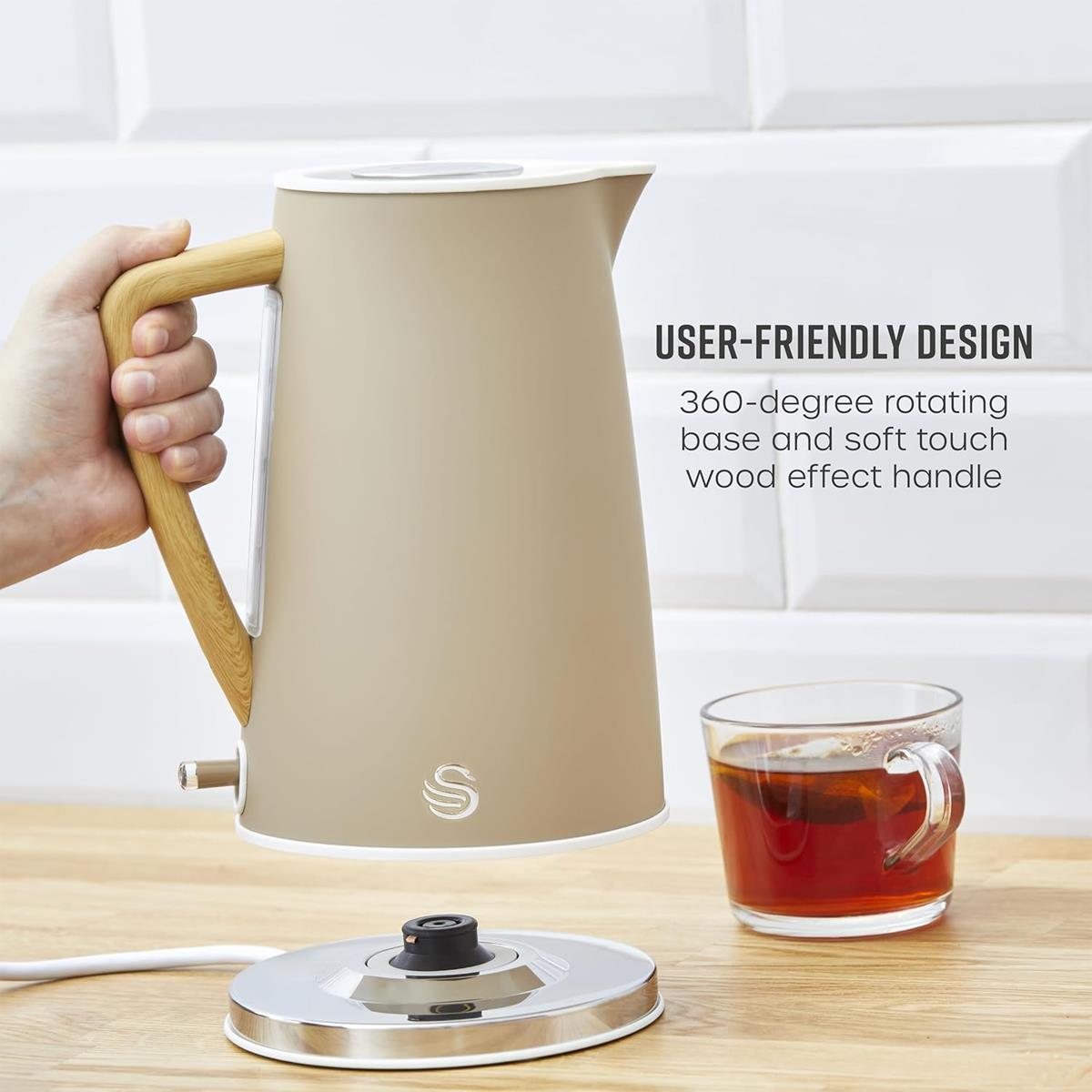 Swan Nordic Cordless Jug Kettle Fast Boil Overheat Protection Soft Touch Handle 3000W 1.7 Litres Oatmeal White